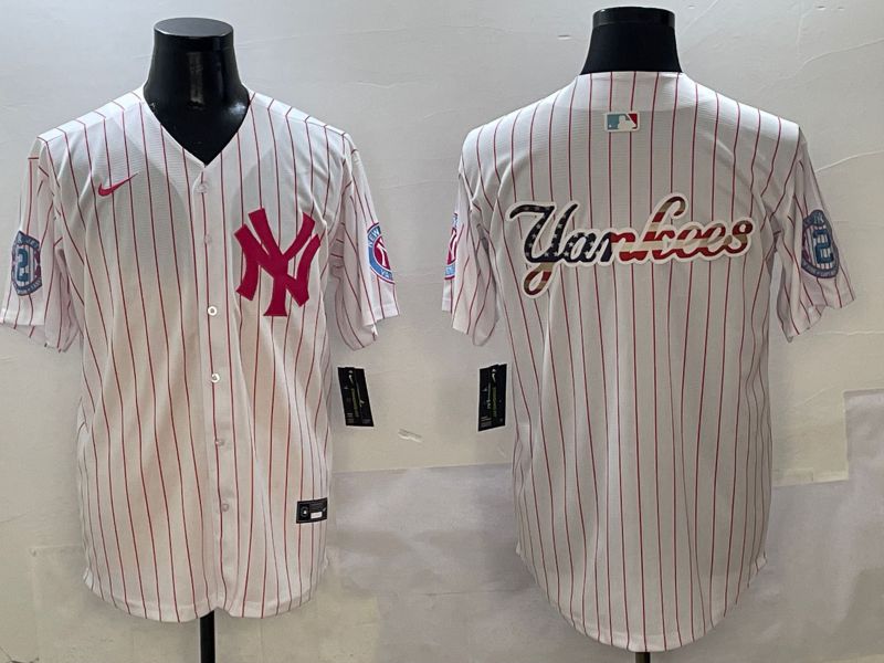 Men New York Yankees Blank White Stripe Jointly Name Nike 2025 MLB Jersey style 6->new york yankees->MLB Jersey